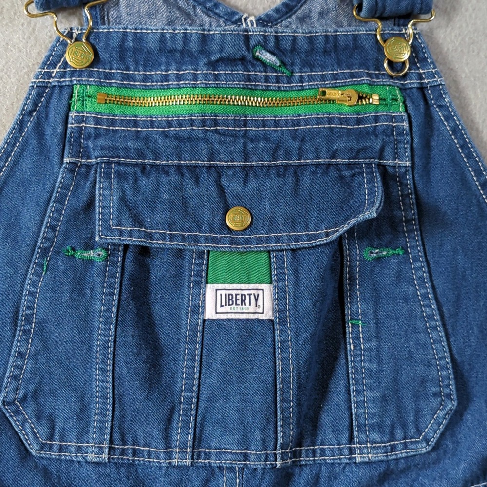 Liberty Denim Bib Overalls Mens 34x30 Blue Green Zip Pocket Workwear Utility - Picture 3 of 9